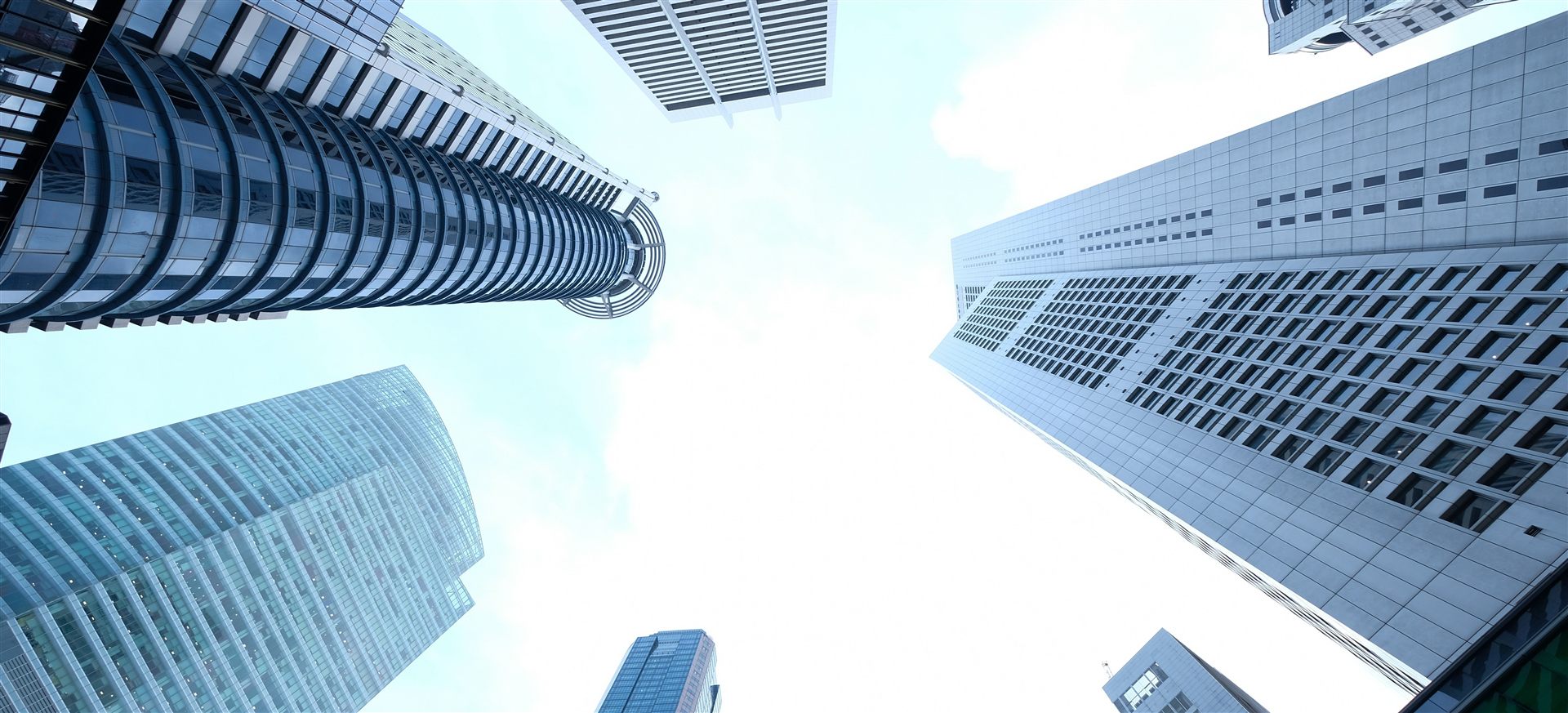 Downtown commercial high-rises, low-angle view