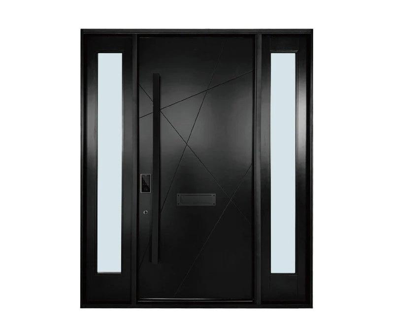 Aluminum pivot entry door at a residential entrance